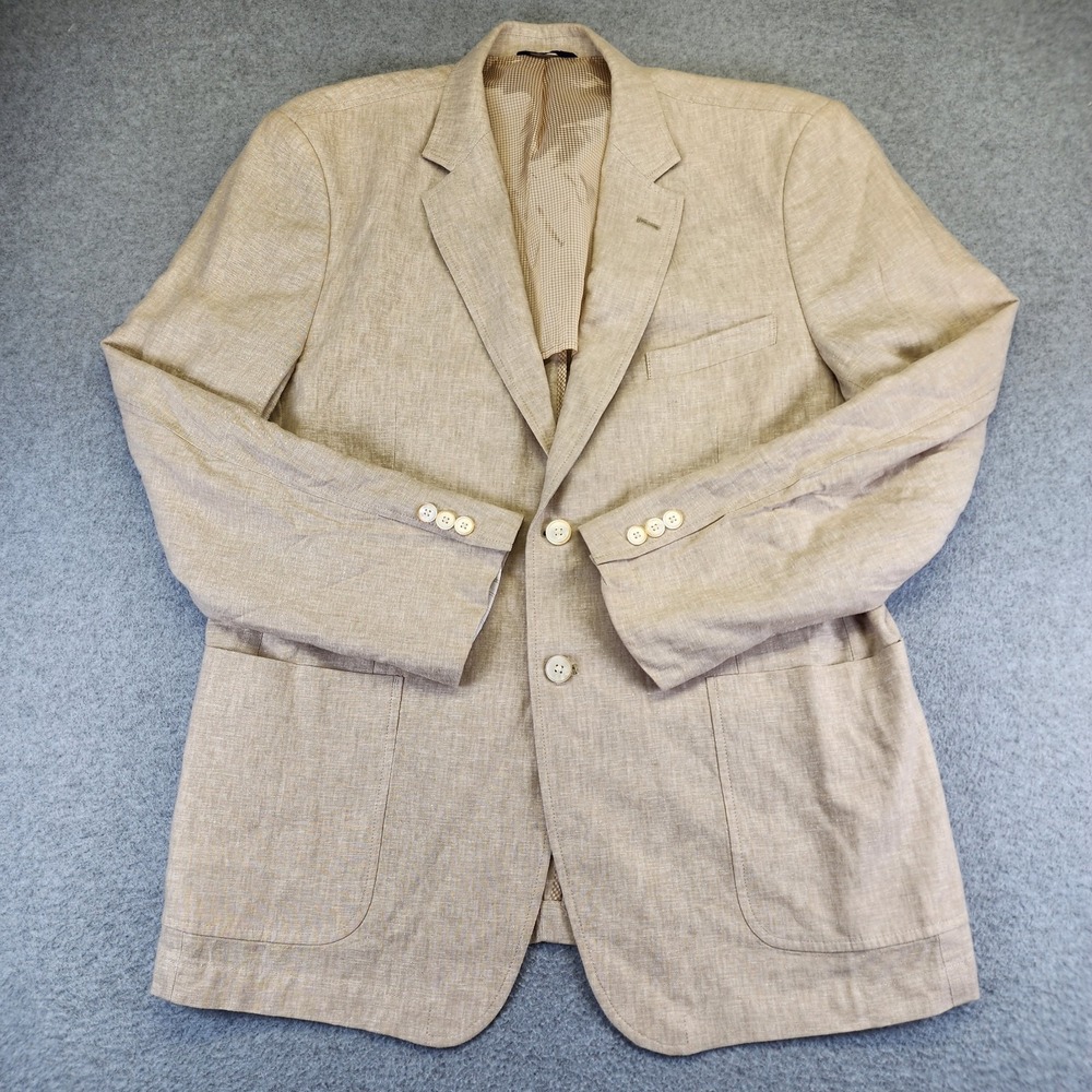 Alan Flusser Mens Large Linen Blend Blazer Sport Coat Jacket Oatmeal